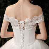 runhufu New Boat Neck Wedding Dress Sweep Brush Train Ball Gown Bridal Dress Lace Up Wedding Gowns Vestidos De Novia