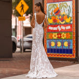Runhufu Elegant Wedding Dress Mermaid Illusion Scoop Neckline Lace Floral Appliques Satin Bridal Gowns Sexy Backless Brides Dress