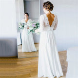 Runhufu Boho Wedding Dress 2023 Deep Lace Top V-neck 3/4 Sleeves Backless Beach Women Bridal Gowns Vestidos de novia