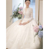 Runhufu Wedding Dress 2023 Long Sleeve New Winter V-neck Flower Ball Gown Princess Wedding Dresses Vestido De Noiva