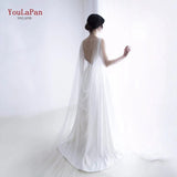 Runhufu G33 Wedding Cape Bridal Shawl White Tulle Long Cape Cloak Shawl Shrugs Women Party Jackets Wedding Accessories