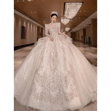 Runhufu Luxury Long Train Wedding Dress 2023 New Bridal Dresses Ball Gown Long Sleeve Winter Beading Wedding Gowns