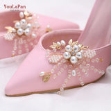 Runhufu 2pcs/lot Removable Bride High Heel Clip Rhinestone Wedding Shoes Buckle Women Decoration Pearls Floral Bead Shoe Clips