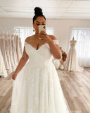 Runhufu Plus Size A-Line Off Shoulder Lace Applique Wedding Dress Tulle Backless Robe De Mariée Orienta Bridal Gown Custom Made 925