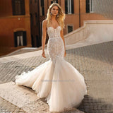 Runhufu Sweetheart Neck Mermaid Wedding Dresses Sleeveless Lace Appliques Sweep Train Bridal Gowns Vestidos De Noiva