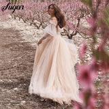 Runhufu Pink Boho Wedding Dress Detachable Puff Sleeve Bridal Dresses Sparky Pleat Side Split Wedding Gowns Beach Sweetheart vesti
