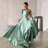 Runhufu de Novia’s Breathtaking One Shoulder Strapless Floor Length Evening Dresses and Bridal Gowns with Puff Sleeves