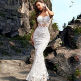 Runhufu Mermaid Wedding Dress For Woman 2024 Spaghetti Straps Open Back Lace Appliques Bridal Gowns Vestido De Noiva Customed