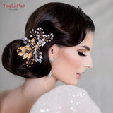 Runhufu HP67 Golden Color Woman Comb Floral Bridal Headwear Wedding Hairpin Party Brides Hair Clips Headdresses Bridesmaid Gift