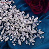 Runhufu HP377 Golden Wedding Hair Accessories Alloy Leaves Bridal Tiara Crystal Side Hair Headpiece Floral Bride Crown Party