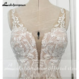 runhufu V Neck Lace Appliques Illusion Court Train Wedding Dress 2023 Boho Mermaid/Trumpet Bridal vestido branco sereia