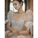 runhufu Wedding Dress 2023 New Short Sleeve Embroidered Tulle Ball Gown Wedding Gowns Shinny Princess