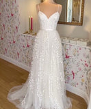 runhufu Boho Spaghetti Straps Lace A Line Beach Wedding Dress 2023 Wedding Gown for Bridal Open Back sukienki weselne damskie