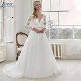 Runhufu NICEB Long Sleeve Appliques Wedding Dress For Women V Neck Lace robe de mariée bohème Bride Tulle Train Custom Made