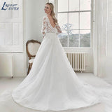 Runhufu NICEB Long Sleeve Appliques Wedding Dress For Women V Neck Lace robe de mariée bohème Bride Tulle Train Custom Made