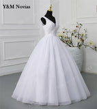 runhufu Novias Classic V Neck Sleeveless Wedding Dress 2023 Plus Size New A Line Ivory White Lace Romantic Bride Bridal Gown botton