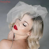 Runhufu VA06 Birdcage Veil White Black Veil Face Veil Handband Bridal Veils with Crystal Blusher Veil Wedding Party Accesories