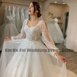 Runhufu Sequins Wedding Dresses Sweetheart Appliques Grace Bridal Gowns 2023 Puff Sleeve Tulle A-Line Princess Plus Size Robe De