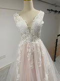 runhufu New Deep V-neck Wedding Dresses Court Train Lace Boho Wedding Gown A-line Vestido De Noiva Zipper Robe De Mariee