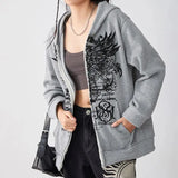Runhufu Women Fall y2k Harajuku Hoodies 90s Vintage Graphics Wings Print Long Sleeve Oversized Sweatshirts Grunge Mall Goth Jackets