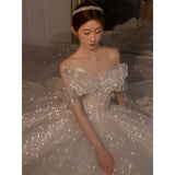 runhufu Off The Shoulder Wedding Dress Big Butterfly 2023 New Bride Dress Beading Shiny Big Ball Gown Long Train Vestido De Noiva