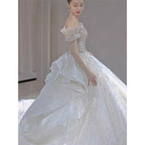 Runhufu The Shoulder Luxury Shinning Wedding Dress 2023 Princess Beading Ball Gown Bride Dresses Vestido De Noiva