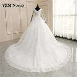 runhufu White Ivory Ball Gown Full Sleeve Vintage Wedding Dress 2023 Elegant LongLace Embroidery Appliques vestido De Noiva Bridal