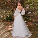 Runhufu Flowers Sweetheart Luxury Wedding Dress Long Puffy Sleeves A Line Custom Made Tulle 3D Lace Romantic Bridal Gowns