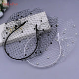 Runhufu VA06 Birdcage Veil White Black Veil Face Veil Handband Bridal Veils with Crystal Blusher Veil Wedding Party Accesories