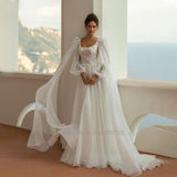 Runhufu Strapless A-Line Wedding Dresses Long Puff Sleeves Beading Lace Appliques Princess Bridal Gowns