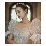 runhufu Wedding Dress 2023 New Short Sleeve Embroidered Tulle Ball Gown Wedding Gowns Shinny Princess