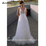 runhufu Pluning V Neck Pleat Boho Wedding Dress 2023 Summer Fairy Robe Civil Bridal Gowns Custom Made vestito da sposa