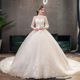 runhufu Vestido de Noiva Half Sleeve Royal Train Custom Wedding Dress High Neck Applique Lace Bridal Ball Gown Dress Robe De Mariee