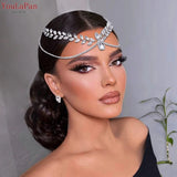 Runhufu Woman Headband with Comb Forehead Head Chain Bridal Tiara Wedding Hair Accessories Pageant Hair Ornament Headwear HP524