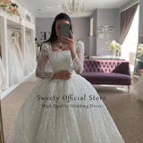 Runhufu Wedding Dress Embroidered Lace On Net With Ball Gown Train Elegant Boat Neck Full Sleeve bridal Gowns Button Robes De Ma