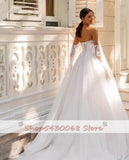 Runhufu Romantic Wedding Dresses For Women Classic Boat Neck Bridal Gowns Off Shoulder Robe Appliques Vestidos De Novia