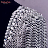 Runhufu SP48 Tassel Shoulder Patches for Wedding Dress Epaulet Woman Clothing Accessories Handmade Rhinestone Patches Jewelry