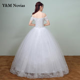 runhufu the Should White Wedding Dress 2023 New Korean Style Lace Appliques vestidos de noiva Sexy Boat Neck Bridal Dress pluse size