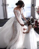 Runhufu Detachable 2 In 1 Mermaid Wedding Dress Heavy Industry Embroidery Lace Bead 0-neck Full Sleeve Gown Robe De Mariee 925