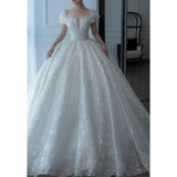 Runhufu New Luxury Wedding Dress Off The Shoulder V-neck Sexy Lace Applique Princess Wedding Gown With Pearls Vestido De Noiva