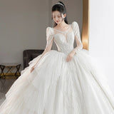 runhufu Beading Wedding Dress Sexy See Through Deep V Neck Bride Dress 2023 New Long Sleeve Winter Wedding Gowns Robe De Mariee