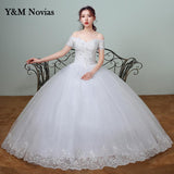 runhufu the Should White Wedding Dress 2023 New Korean Style Lace Appliques vestidos de noiva Sexy Boat Neck Bridal Dress pluse size