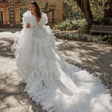 Runhufu Elegant A-Line Wedding Dresses Sweetheart Tulle Ruffled Beadings Bridal Gowns Boho Beach Evening Wedding Gowns Custom Size