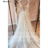 runhufu Ivory Lace Bridal Gown 2023 V neck Tulle Boho Wedding Dresses Open Back Floor-Length A-Line Wedding Gown Sukienka