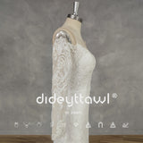 Runhufu Real Picture O-Neck Appliques Long Sleeves Crepe Mermaid Wedding Dress Illusion Back Court Train Bridal Gown