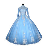 runhufu Illusion Sky Blue Quinceanera Dress Floor Length Sweet High Neck For Party Luxury Embroidery Ball Gown Prom Dress Plus Size