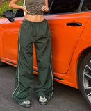 Runhufu Baggy Cargo Pants for Women Drawstring Elastic Low Waist Parachute Pants Sweatpants Loose Hippie Pants Trousers