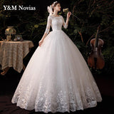 runhufu Sweetheart Three Quarter Elegant Wedding Dress With Sleeve Long Lace Embroidery Train Bridal Gown Plus Size Vestido De Noiva