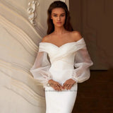 Runhufu Sweetheart Wedding Dress Women 2024 Mermaid Long Sleeve White Off The Shoulder Bridal Gown Sweep Train Vestidos De Novia