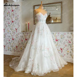 runhufu Off Shoulder Princess Sweetheart Print Flower Wedding Dress with Detachable Long Puff Sleeve Wedding Party Dress